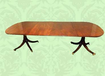 Superb Mid-century Mahogany Twin Pillar Dining Table
