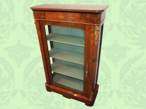 Victorian Inlaid Walnut Tall Pier Cabinet