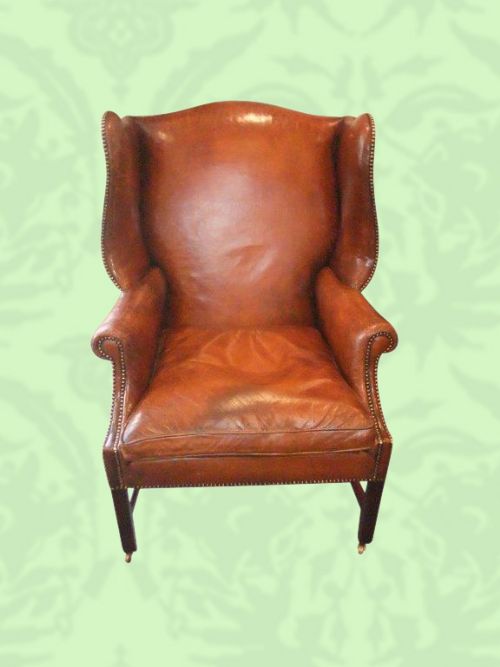 Antique Mahogany Leather Wing-chair