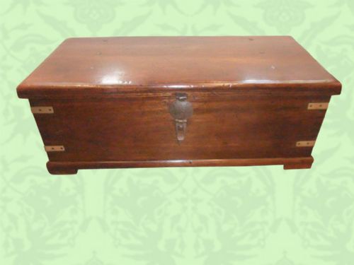 Antique Colonial Teak Trunk with Brass Corners