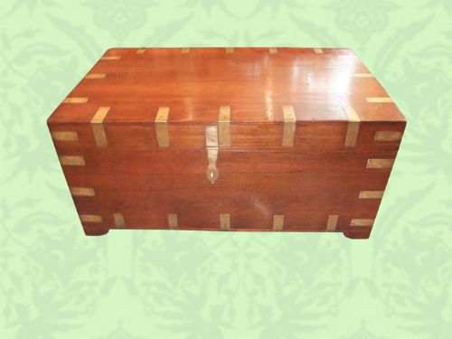 Victorian Large Teak Brass Bound Campaign Trunk