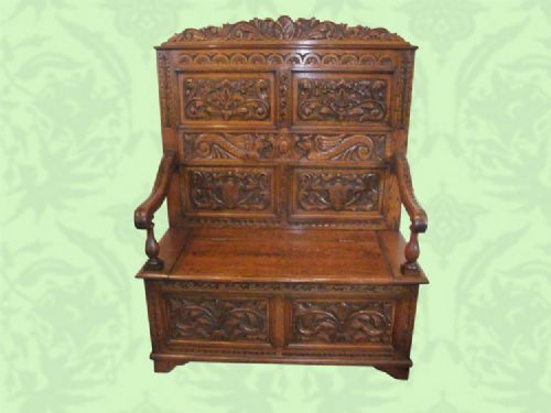 Victorian Carved Oak Settle