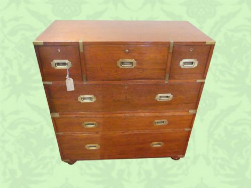 Victorian Teak Secretaire Campaign Chest