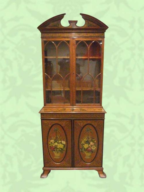 Antique Satinwood Bookcase with Painted Decoration