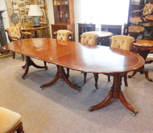 Antique Mahogany Triple Pillar Dining Table