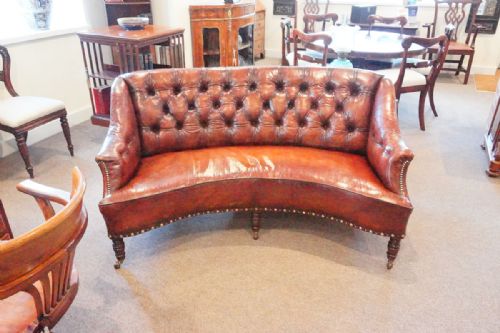 Victorian Leather Curved Club Sofa