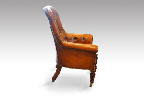 fig 3. William IV mahogany button-back leather easy chair