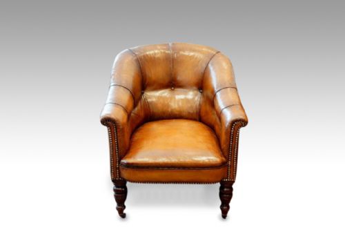 Superb Victorian Button Back Leather Easy Chair