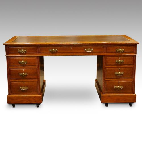 Edwardian Large Oak Pedestal Desk