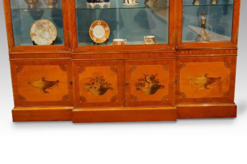 fig 1. Edwardian Satinwood breakfront hand-decorated display cabinet
