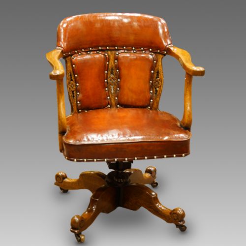 Superb Edwardian Oak and Leather Desk Chair