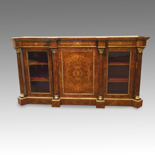 Magnificent Victorian Inlaid Burr Walnut Straight Front Credenza