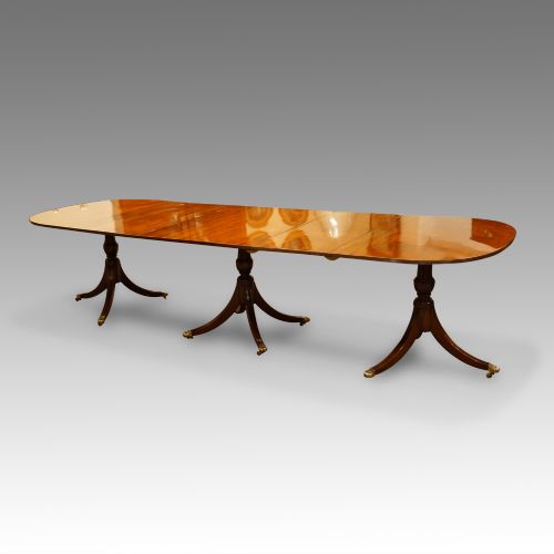 Antique Edwardian Mahogany 3 Pillar Dining Table