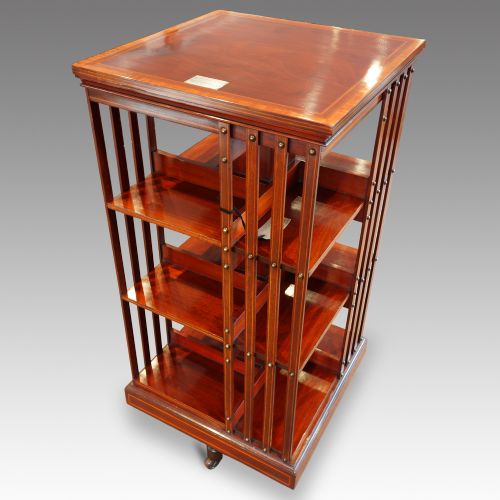 Edwardian Inlaid 3 Tier Revolving Bookcase