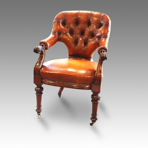 Superb Victorian Mahogany and Leather Desk Chair