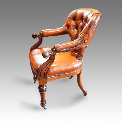 fig 1. Superb Victorian mahogany and leather desk chair