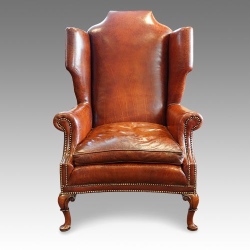 fig 1. Superb Queen Anne style walnut and leather Wing-chair