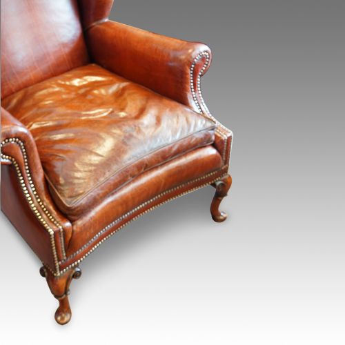 fig 2. Superb Queen Anne style walnut and leather Wing-chair