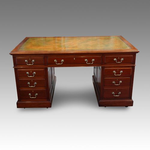 Edwardian Mahogany Paneled Pedestal Desk