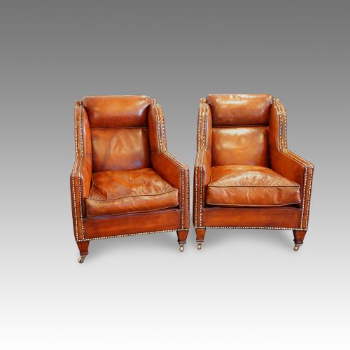 Pair of Edwardian Leather Club Chairs