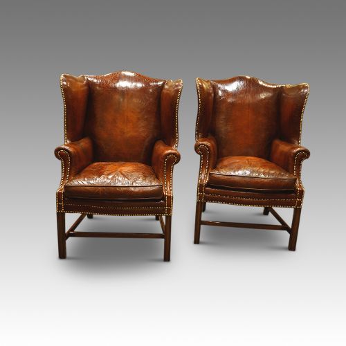 Pair of Georgian Style Leather Wing-chairs