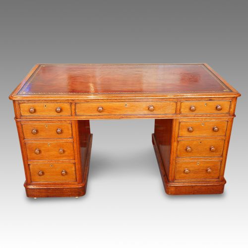 Victorian Golden Oak Pedestal Desk