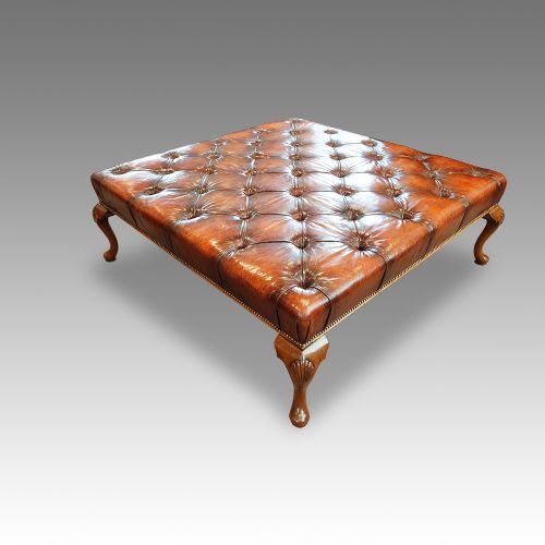 Magnificent Leather and Walnut Coffee Table Stool