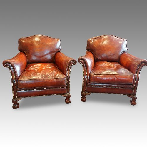 Pair of Edwardian Leather Club Armchairs