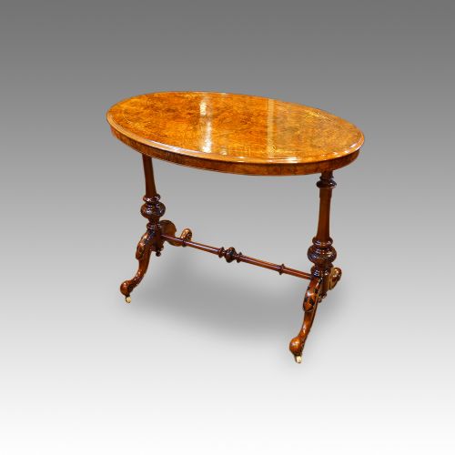 Victorian Oval Inlaid Walnut Stretcher Table