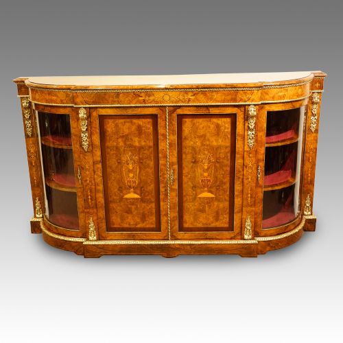Victorian Inlaid Walnut 4 Door Credenza