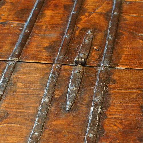 fig 1. Antique Colonial hardwood iron bound trunk