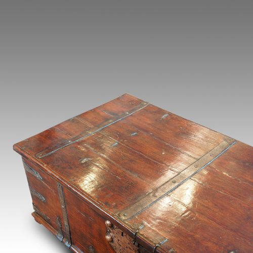 fig 1. Large Antique Colonial hardwood trunk