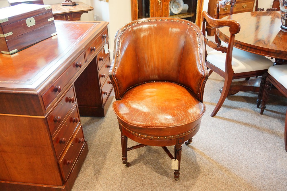 Victorian mahogany revolving leather desk chair