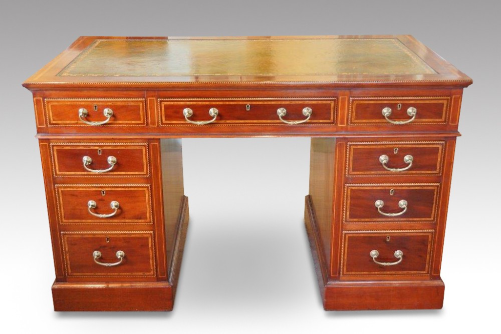 Edwardian inlaid mahogany Maple & co pedestal desk