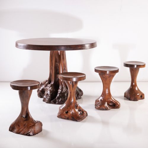 A 20TH CENTURY OLIVE WOOD ROOT TABLE STOOL SET - ADDITIONAL PHOTO 1