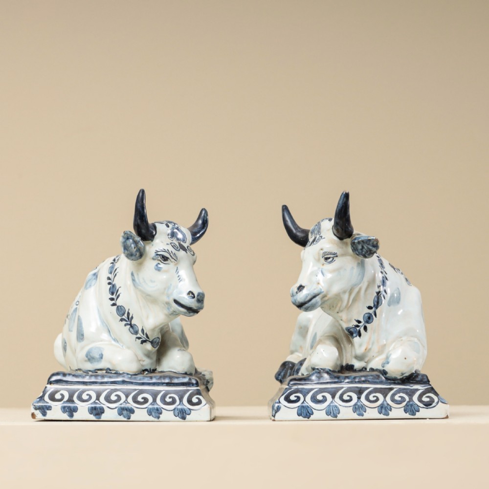 A Pair of 18th Century Delft Cows figurines View V