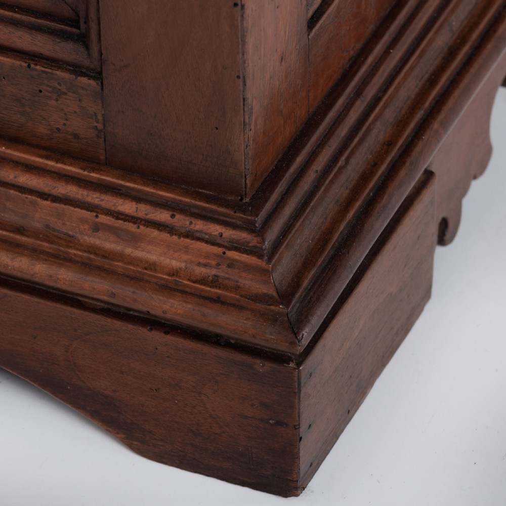 A 19th-century Tuscan walnut cupboard featuring two double-moulded panel doors with turned knobs and a shaped plinth base. View IV