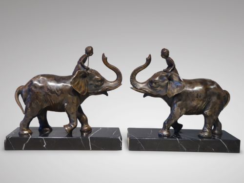 A Pair of Spelter Elephant Bookends