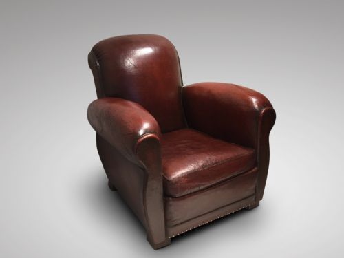 French Art Deco Leather Club Chair