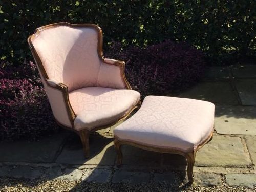 French Antique Armchair with Stool