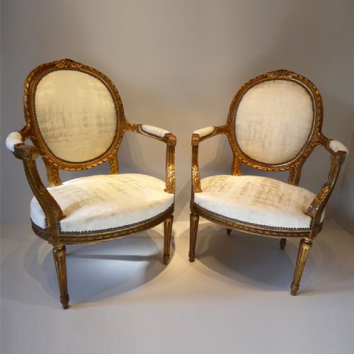 Pair of 19th Century Gilded French Salon Chairs