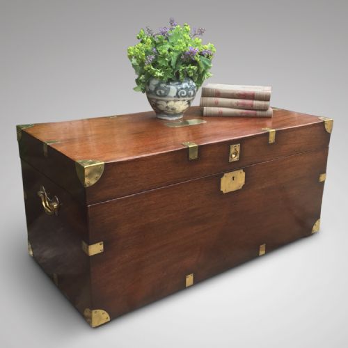 19th Century Mahogany Campaign Trunk - Antique Coffee Table