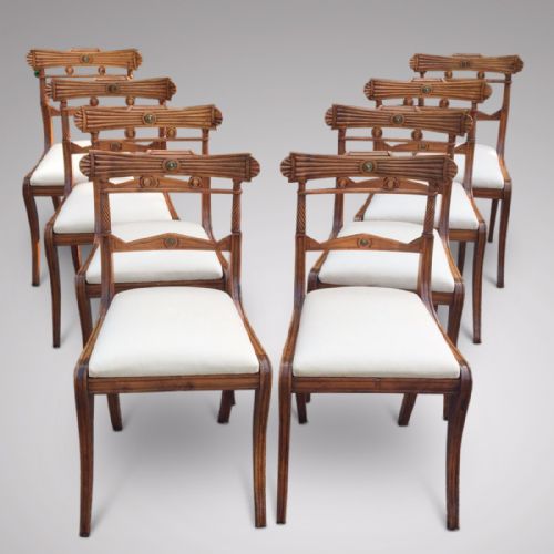 Set of 8 Regency Fruit Wood Dining Chairs