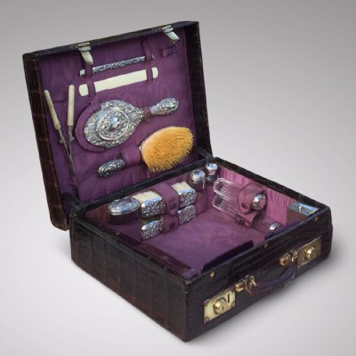 fig 1. Edwardian Dressing Case in Purple Crocodile Leather
