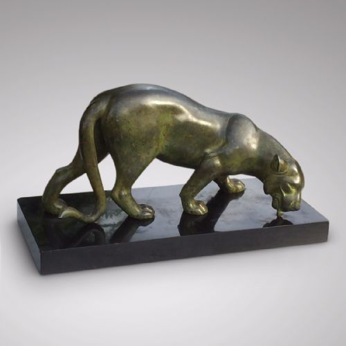 Art Deco Sculpture of a Lioness Drinking