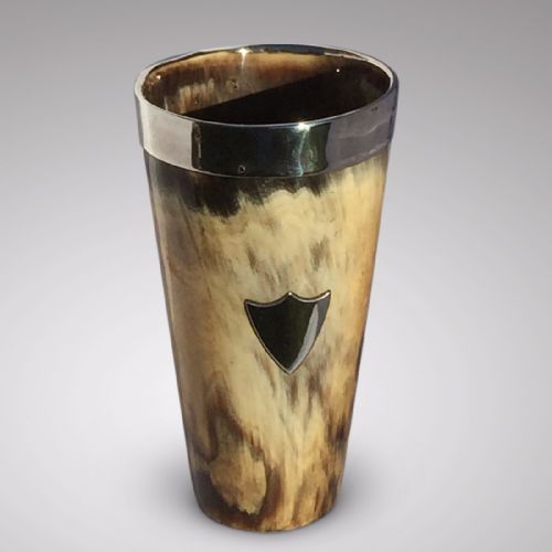 A Beautiful 19th Century Horn Beaker with Silver Rim