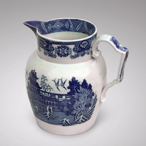 Large 19th Century Pearlware Blue & White Jug
