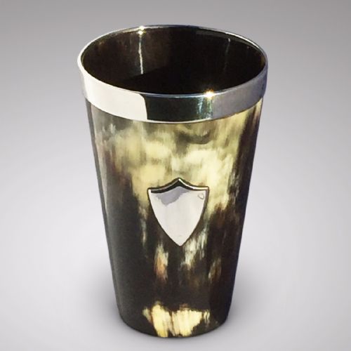 19th Century Silver Collared Horn Beaker