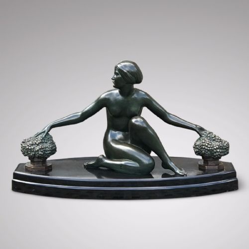 Fabulous Art Deco Bronze Sculpture of Lady with Grapes