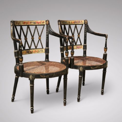 A Fabulous Pair of Regency Painted Elbow Chairs